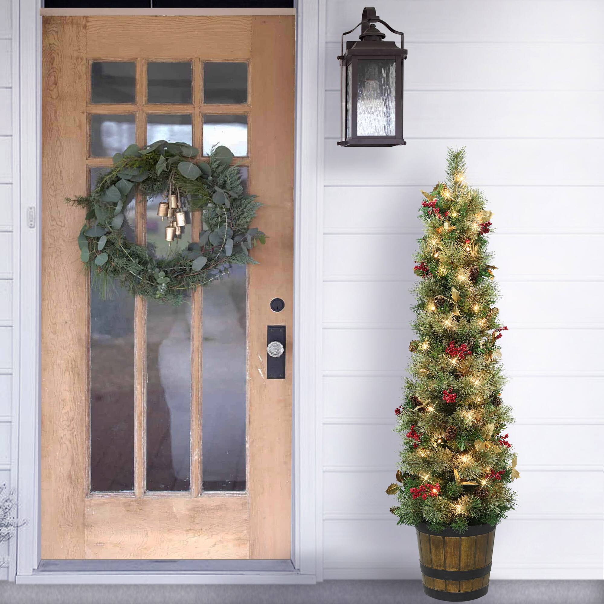 5ft. Pre-Lit Potted Glitter Artificial Tree, Clear Lights